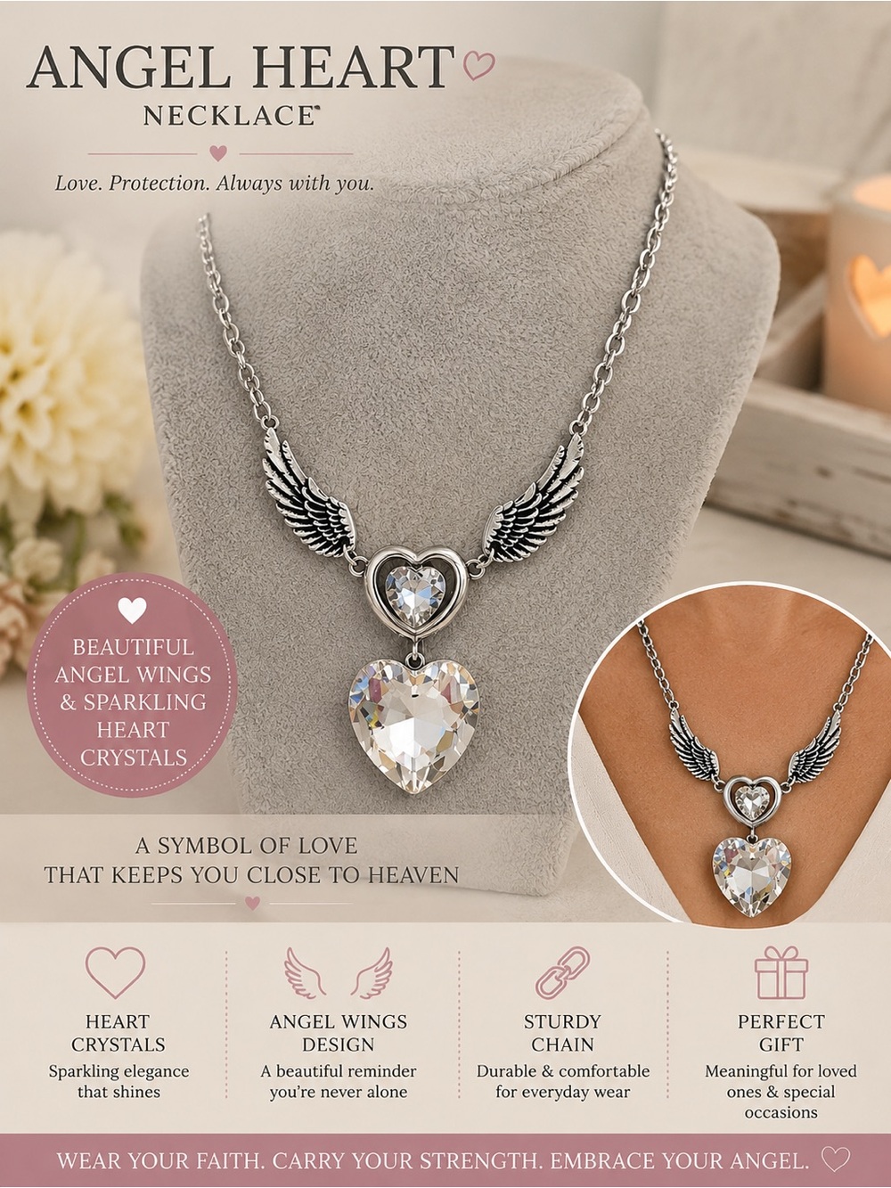 paparazzi Silver Winged Heart Crystal Necklace - White